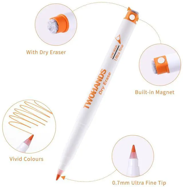 Alt view image 2 of 6 - Magnetic Dry Erase Markers Ultra Fine Tip,0.7mm,Extra Fine Point Thin Whiteboard Markers with Eraser for Office,Home or Planning, Fine Point Low Odor,11 Assorted Colors,12 Count,20659