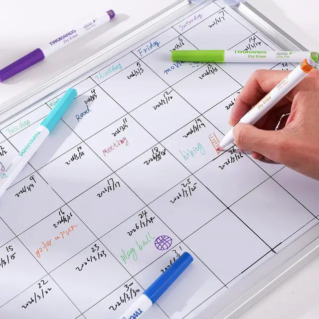 Alt view image 3 of 6 - Magnetic Dry Erase Markers Ultra Fine Tip,0.7mm,Extra Fine Point Thin Whiteboard Markers with Eraser for Office,Home or Planning, Fine Point Low Odor,11 Assorted Colors,12 Count,20659