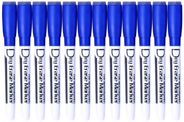 Main image of Magnetic Dry Erase Markers With Eraser Cap Low Odor Fine Tip Whiteboard Pens Markers for Kids Thin Box of 12, Blue