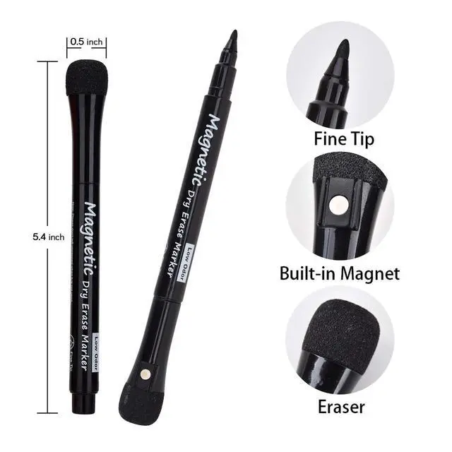 Alt view image 2 of 7 - Magnetic Dry Erase Markers - Fine Tip, Black Color, 12 Pack, Low Odor Whiteboard Markers for Kids & School, Work On White board & Calendar, Refrigerator