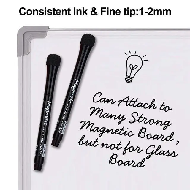 Alt view image 3 of 7 - Magnetic Dry Erase Markers - Fine Tip, Black Color, 12 Pack, Low Odor Whiteboard Markers for Kids & School, Work On White board & Calendar, Refrigerator