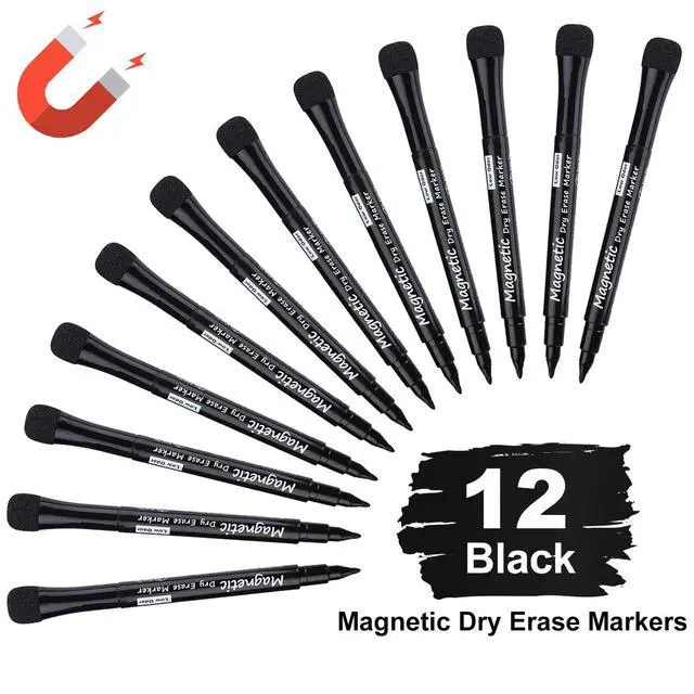 Alt view image 7 of 7 - Magnetic Dry Erase Markers - Fine Tip, Black Color, 12 Pack, Low Odor Whiteboard Markers for Kids & School, Work On White board & Calendar, Refrigerator