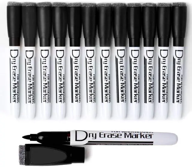 Main image of Magnetic Dry Erase Markers With Eraser Low Odor Fine Tip Whiteboard Pens Pack of 12, Black