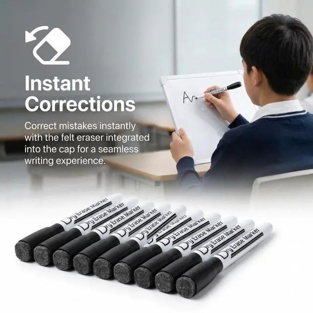 Alt view image 5 of 7 - Magnetic Dry Erase Markers With Eraser Low Odor Fine Tip Whiteboard Pens Pack of 12, Black