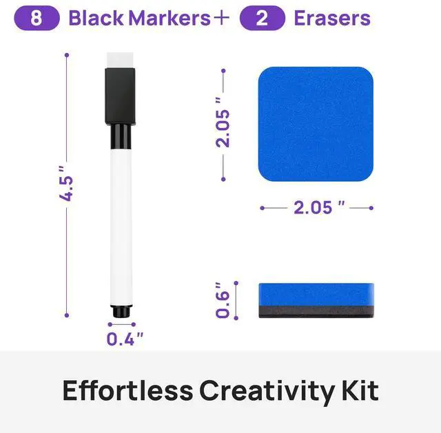 Alt view image 2 of 5 - 8 Pcs Black Magnetic Dry Erase Markers with Eraser, White Board Mini Dry Erase Markers with Eraser Cap, Fine Point Tip White Board Markers for Teachers Office School Supplies