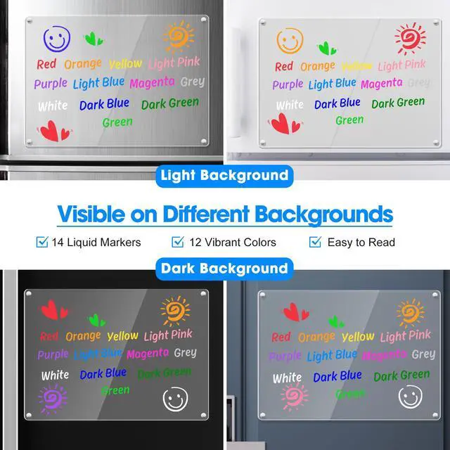 Alt view image 3 of 7 - Liquid Chalk Markers for LED Drawing Note Board Acrylic Calendar Planning Board Clear Glass Dry Erase Whiteboard Window Mirror Christmas Holidays Painting, 14 Pack, 12 Vibrant Colors, 1mm Fine Points