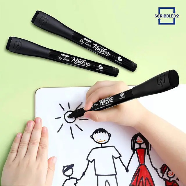 Alt view image 2 of 7 - Magnetic Dry Erase Markers Fine Tip Black Color Low Odor Whiteboard Markers with Eraser Cap Thin Skinny White Board Markers for Adults Students Teachers Kids Art Home & School (4 Pack)