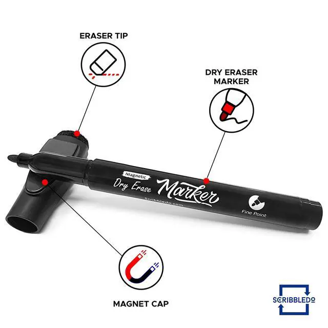 Alt view image 4 of 7 - Magnetic Dry Erase Markers Fine Tip Black Color Low Odor Whiteboard Markers with Eraser Cap Thin Skinny White Board Markers for Adults Students Teachers Kids Art Home & School (4 Pack)