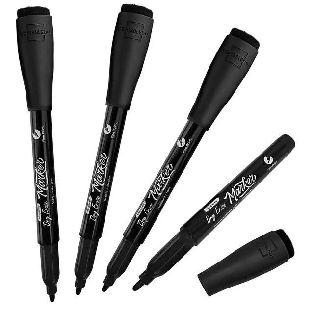 Alt view image 7 of 7 - Magnetic Dry Erase Markers Fine Tip Black Color Low Odor Whiteboard Markers with Eraser Cap Thin Skinny White Board Markers for Adults Students Teachers Kids Art Home & School (4 Pack)