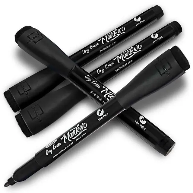 Alt view image 6 of 7 - Magnetic Dry Erase Markers Fine Tip Black Color Low Odor Whiteboard Markers with Eraser Cap Thin Skinny White Board Markers for Adults Students Teachers Kids Art Home & School (4 Pack)