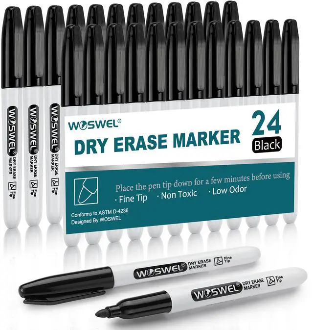 Main image of Dry Erase Markers,24 Pack Black Fine Tip Whiteboard Markers, Round Point Low Odor Dry Erase Marker for School Office and Home