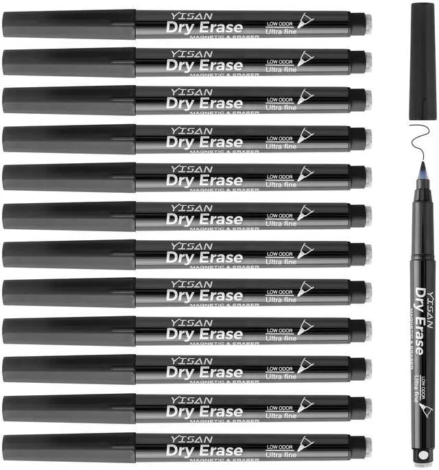 Main image of Black Dry Erase Markers Ultra Fine Tip,0.7mm Extra Fine Point, Whiteboard Markers with Eraser,Low Odor,70573