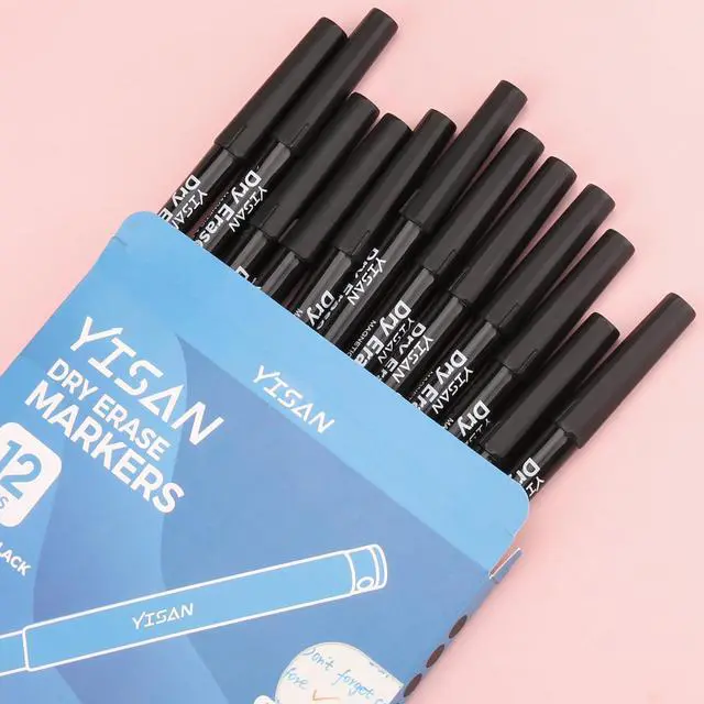 Alt view image 5 of 6 - Black Dry Erase Markers Ultra Fine Tip,0.7mm Extra Fine Point, Whiteboard Markers with Eraser,Low Odor,70573
