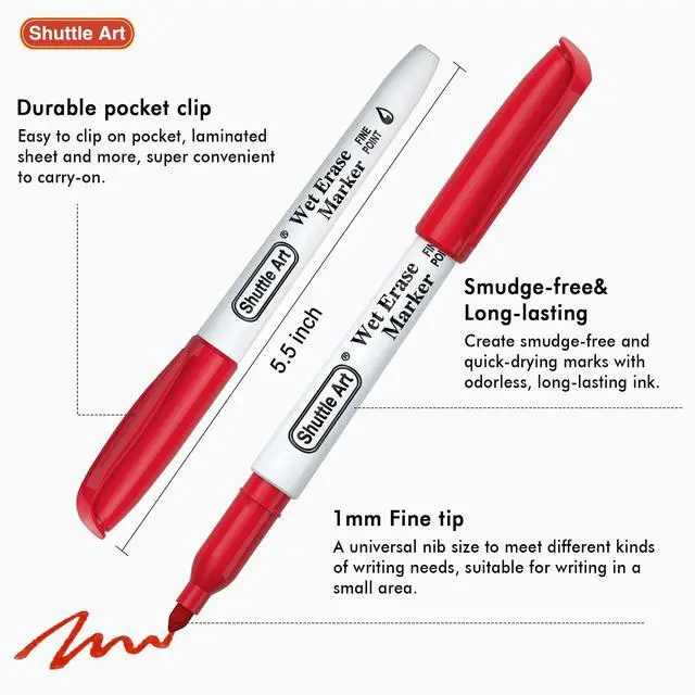 Alt view image 4 of 7 - Wet Erase Markers, 15 Colors 1mm Fine Tip Smudge-Free Markers, Use on Laminated Calendars,Overhead Projectors,Schedules,Whiteboards,Transparencies,Glass,Wipe with Water