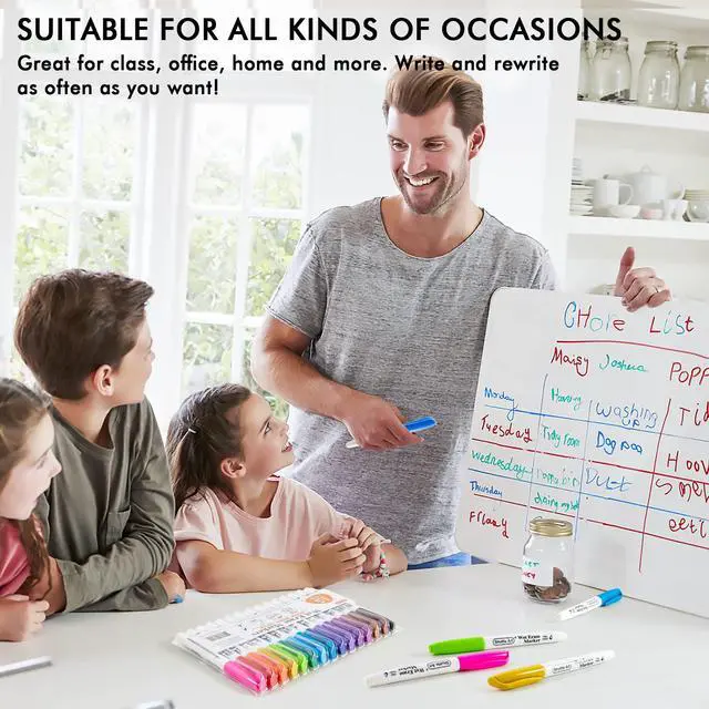 Alt view image 6 of 7 - Wet Erase Markers, 15 Colors 1mm Fine Tip Smudge-Free Markers, Use on Laminated Calendars,Overhead Projectors,Schedules,Whiteboards,Transparencies,Glass,Wipe with Water