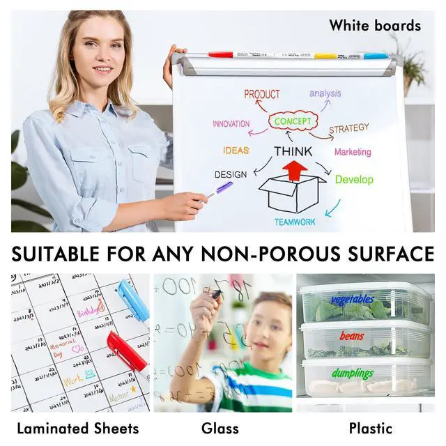 Alt view image 7 of 7 - Wet Erase Markers, 15 Colors 1mm Fine Tip Smudge-Free Markers, Use on Laminated Calendars,Overhead Projectors,Schedules,Whiteboards,Transparencies,Glass,Wipe with Water