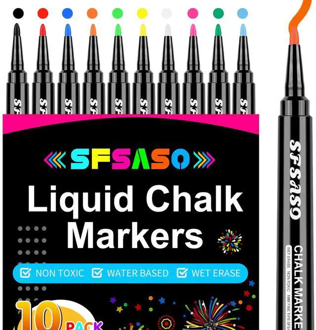 Main image of Liquid Chalk Markers for Acrylic Fridge Calendar Planning Board, Clear Glass Dry Erase Board, Whiteboard, Window, Mirror, Easy Wet Erase,1mm Fine Points (10 COLORS)