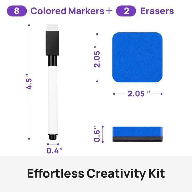 Alt view image 2 of 5 - 8 Pcs Colorful Magnetic Dry Erase Markers with Eraser, White Board Mini Dry Erase Markers with Eraser Cap, Fine Point Tip Student White Board Markers for Teachers Office School Supplies