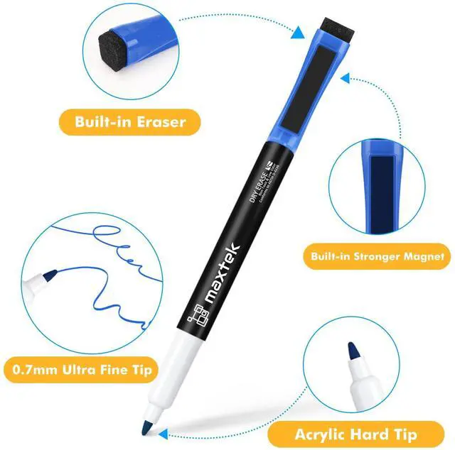 Alt view image 6 of 7 - Magnetic Dry Erase Markers Ultra Fine Tip, 0.7mm Extra Fine Point Thin Dry Erase Markers with Eraser for Planning Whiteboard, Calendar Boards, 6 Colors, Low Odor