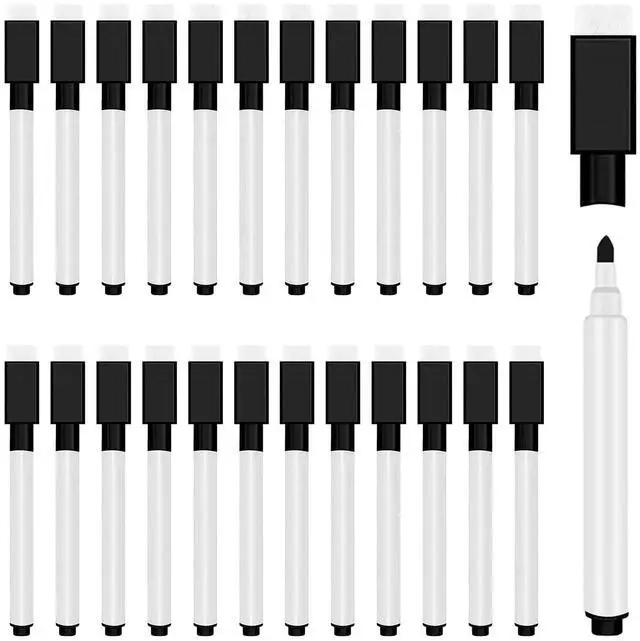 Main image of 25 Pcs Black Magnetic Dry Erase Markers with Eraser Cap, White Board Mini Dry Erase Markers Bulk, Fine Point Tip Student White Board Markers for Teachers Office School Supplies