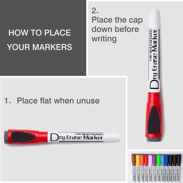 Alt view image 4 of 4 - Magnetic Dry Erase Markers With Eraser Cap Whiteboard Markers Low Odor Fine Tip Whiteboard Pens,Thin Box of 12, Green