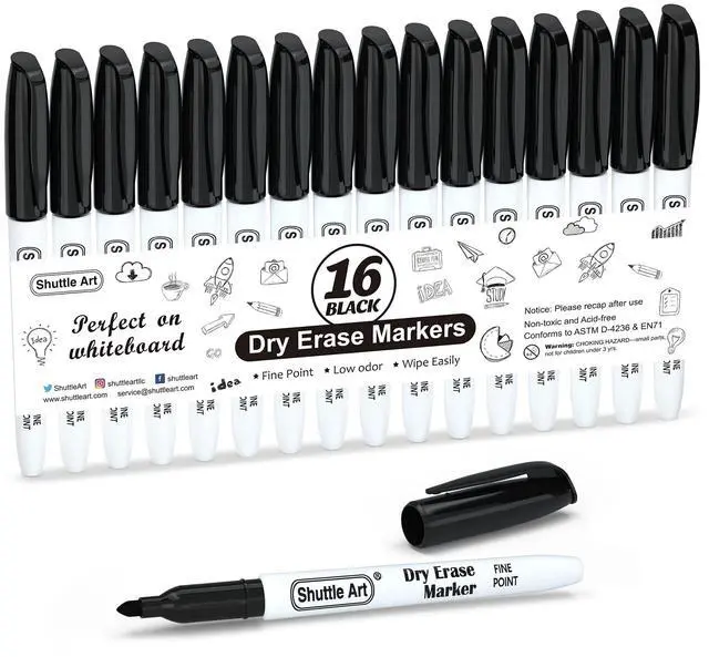 Main image of Dry Erase Markers, 16 Pack Black Whiteboard Markers,Fine Tip Dry Erase Markers for Kids,Perfect for Writing on Whiteboards, Dry-Erase Boards,Mirrors,Calender,School Office Supplies