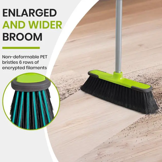 Alt view image 4 of 7 - Green Indoor Broom 54" Long Handle House Broom for Floor Cleaning Sweeping Broom for Kitchen, Garage, Lobby, Patio and Garden