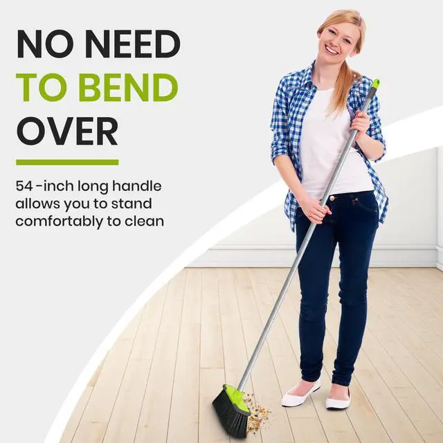 Alt view image 6 of 7 - Green Indoor Broom 54" Long Handle House Broom for Floor Cleaning Sweeping Broom for Kitchen, Garage, Lobby, Patio and Garden