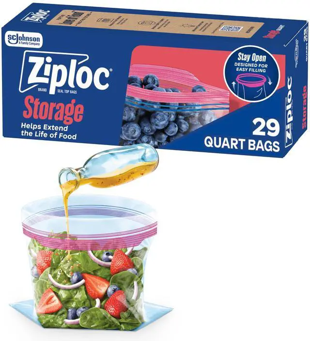 Main image of Quart Food Storage Bags, Stand-Up Bottom, Easy to Fill, 29 Count