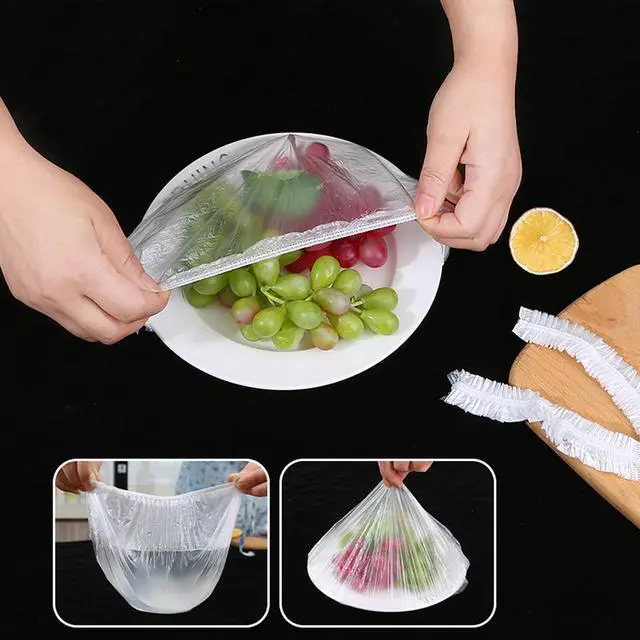 Alt view image 2 of 7 - 300pcs Reusable Elastic Food Covers - Universal Stretchable Clear Adjustable Plastic Plate & Bowl Covers, Outdoor Fresh Keeping Bags, Kitchen Baking Picnic and Food Storage Bread Proofing Cover.