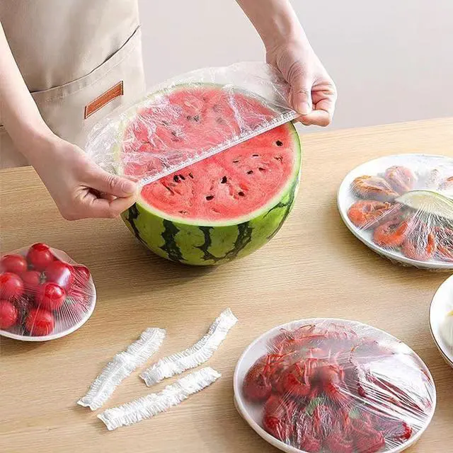 Alt view image 7 of 7 - 300pcs Reusable Elastic Food Covers - Universal Stretchable Clear Adjustable Plastic Plate & Bowl Covers, Outdoor Fresh Keeping Bags, Kitchen Baking Picnic and Food Storage Bread Proofing Cover.