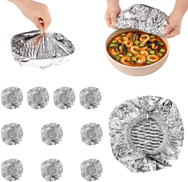 Main image of 20pcs Reusable Aluminum Foil Food Covers20cm/7.87inch | Premium Pop Up Foil Food Covers Universal Kitchen Heat Shield Lids for Bowls Plates Storage Containers, Silver
