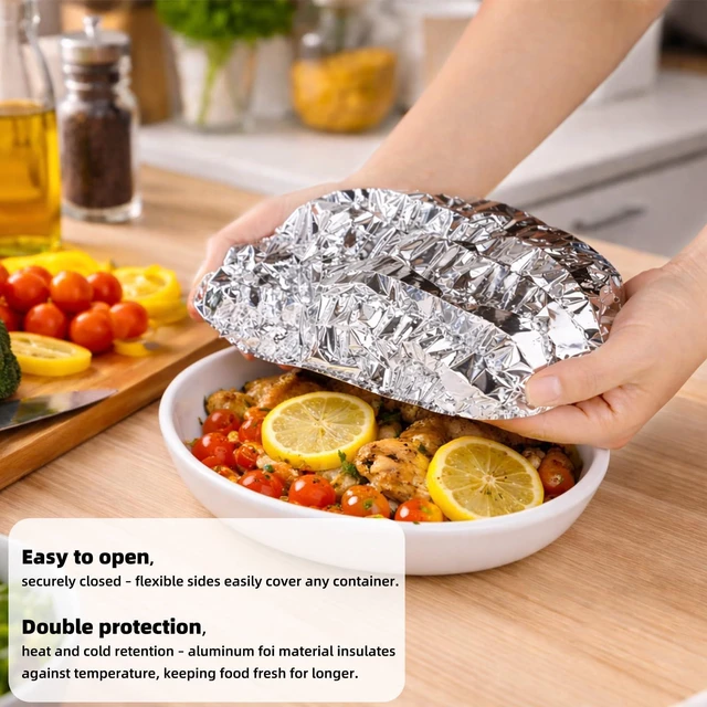 Alt view image 3 of 7 - 20pcs Reusable Aluminum Foil Food Covers20cm/7.87inch | Premium Pop Up Foil Food Covers Universal Kitchen Heat Shield Lids for Bowls Plates Storage Containers, Silver
