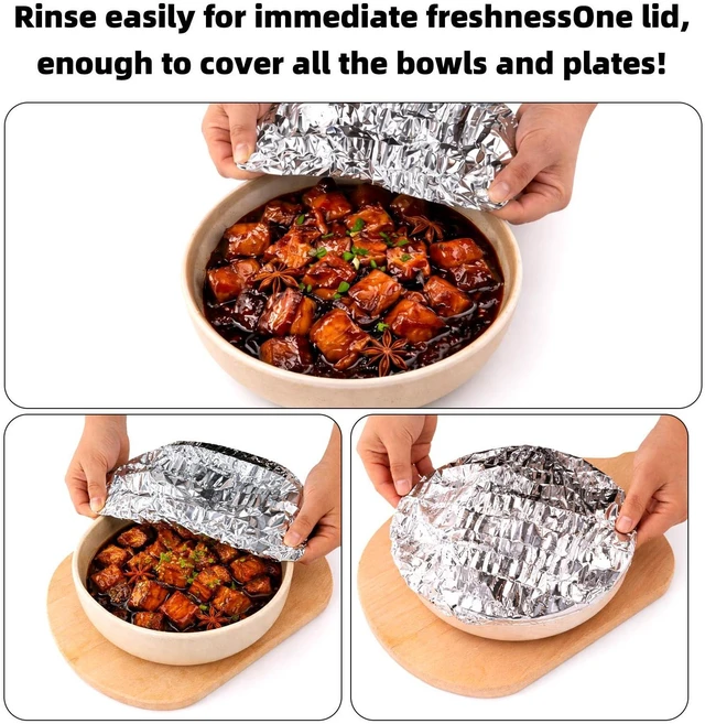 Alt view image 6 of 7 - 20pcs Reusable Aluminum Foil Food Covers20cm/7.87inch | Premium Pop Up Foil Food Covers Universal Kitchen Heat Shield Lids for Bowls Plates Storage Containers, Silver