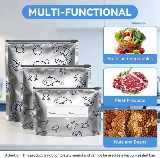 Alt view image 2 of 7 - 30Pcs Disposable Aluminum Foil Storage Bags, Stand-Up Zipper Pouches with Leakproof Seal for Meat, Veggies, Snacks, and Freezer Storage