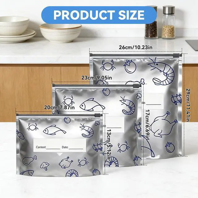 Alt view image 3 of 7 - 30Pcs Disposable Aluminum Foil Storage Bags, Stand-Up Zipper Pouches with Leakproof Seal for Meat, Veggies, Snacks, and Freezer Storage