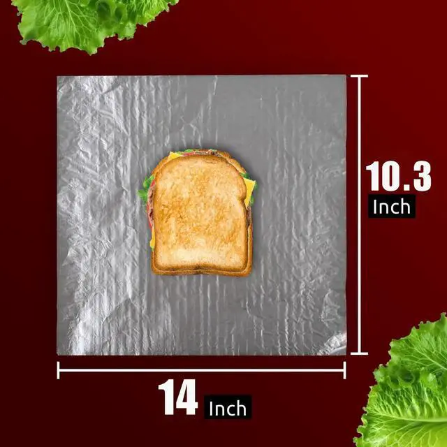 Alt view image 2 of 6 - 50 Packs Heavy Duty Insulated Aluminum Foil Sheets 14" x 10.3" Disposable Food Wraps for Sandwiches, Burritos, BBQ, Burgers, Hot & Cold Food