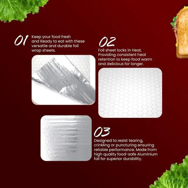 Alt view image 3 of 6 - 50 Packs Heavy Duty Insulated Aluminum Foil Sheets 14" x 10.3" Disposable Food Wraps for Sandwiches, Burritos, BBQ, Burgers, Hot & Cold Food
