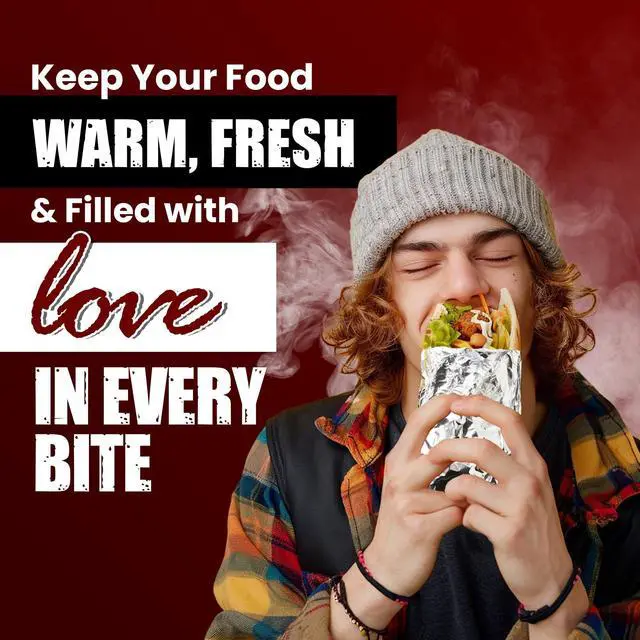 Alt view image 5 of 6 - 50 Packs Heavy Duty Insulated Aluminum Foil Sheets 14" x 10.3" Disposable Food Wraps for Sandwiches, Burritos, BBQ, Burgers, Hot & Cold Food