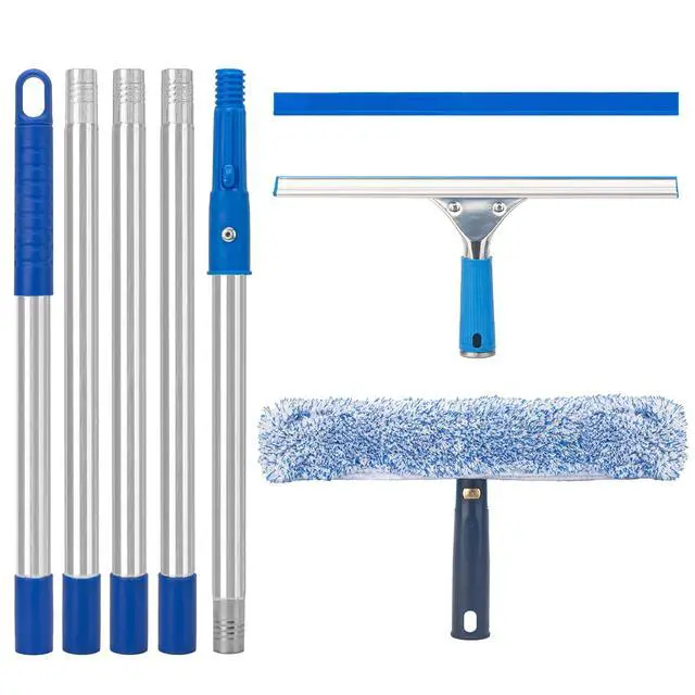 Main image of Window Squeegee with Scrubber for Home and Outdoor Glasses Cleaning, 6 Ft Long Handle 2 in 1 Professional Window Washing Kit with Replacement Rubber Blade, Car Windshield Cleaner Tool