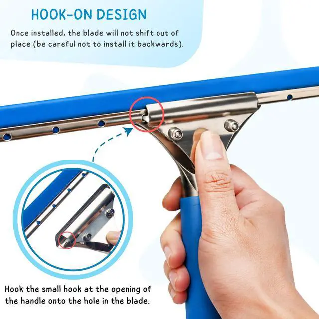 Alt view image 3 of 7 - Window Squeegee with Scrubber for Home and Outdoor Glasses Cleaning, 6 Ft Long Handle 2 in 1 Professional Window Washing Kit with Replacement Rubber Blade, Car Windshield Cleaner Tool