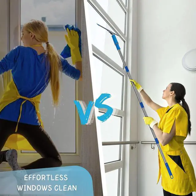 Alt view image 6 of 7 - Window Squeegee with Scrubber for Home and Outdoor Glasses Cleaning, 6 Ft Long Handle 2 in 1 Professional Window Washing Kit with Replacement Rubber Blade, Car Windshield Cleaner Tool