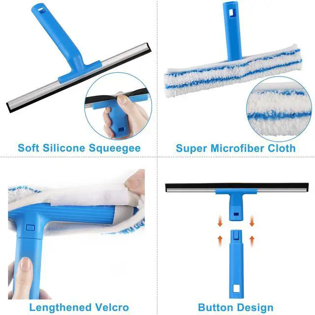 Alt view image 4 of 6 - Window Cleaner with Long Handle(57IN), Glass Cleaning Tools with Silicone Squeegee & Microfiber Scrubber, Window Cleaning Kit for Shower Glass Mirror Door Car