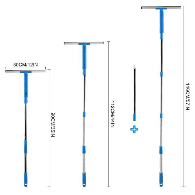 Alt view image 3 of 6 - Window Cleaner with Long Handle(57IN), Glass Cleaning Tools with Silicone Squeegee & Microfiber Scrubber, Window Cleaning Kit for Shower Glass Mirror Door Car