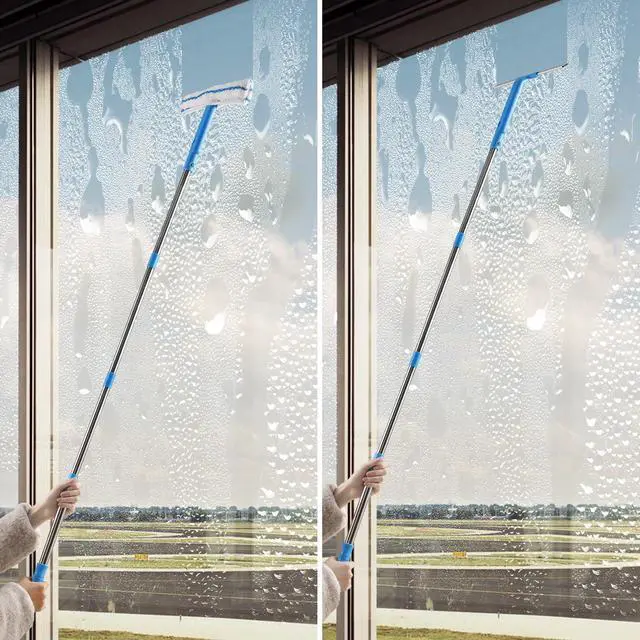 Alt view image 5 of 6 - Window Cleaner with Long Handle(57IN), Glass Cleaning Tools with Silicone Squeegee & Microfiber Scrubber, Window Cleaning Kit for Shower Glass Mirror Door Car