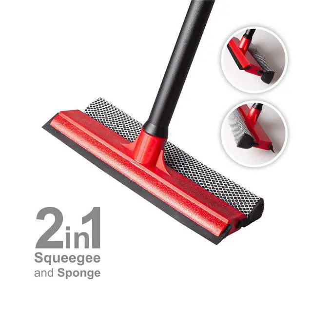 Alt view image 3 of 6 - Window Squeegee for Car Windows, 2-in-1 Window Cleaner for Car Windshield, Gas Station, Shower, and Glass | Auto Squeegee with 17.5" Handle, 8" Soft Rubber Blade & Highly Absorbent Sponge