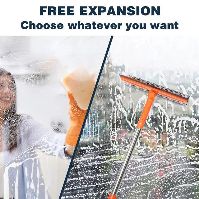 Alt view image 3 of 6 - Professional Window Squeegee,2 in 1 Squeegee Window Cleaner with Long Stainless Steel Handle,Sponge Car Window Squeegee for Gas Station, Glass,Shower (Sponge Style)