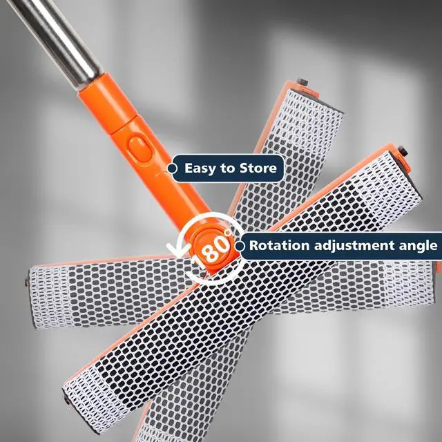 Alt view image 4 of 6 - Professional Window Squeegee,2 in 1 Squeegee Window Cleaner with Long Stainless Steel Handle,Sponge Car Window Squeegee for Gas Station, Glass,Shower (Sponge Style)