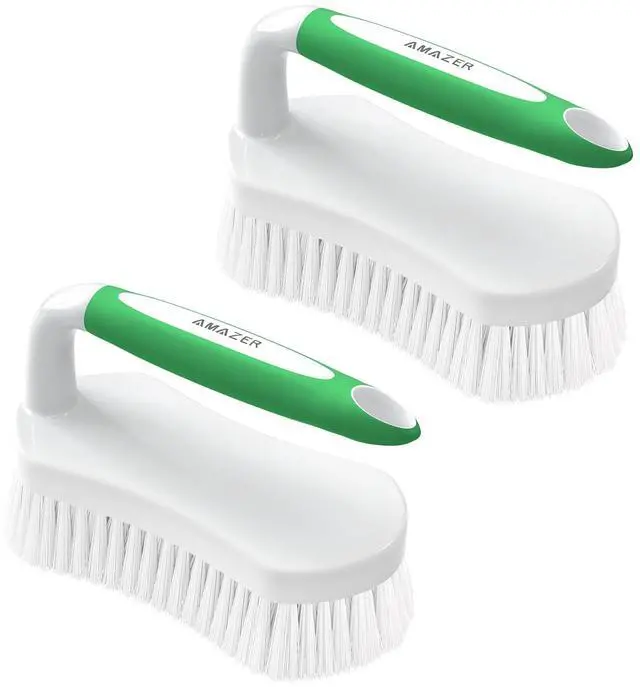 Main image of Scrub Brush for Cleaning Comfort Grip Shower Scrubber Stiff Bristles with Handle Heavy Duty Cleaner Brush for Tub Sink Carpet Floor - Pack of 2 (Green+Green)