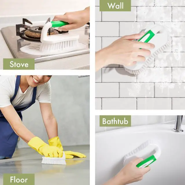 Alt view image 7 of 7 - Scrub Brush for Cleaning Comfort Grip Shower Scrubber Stiff Bristles with Handle Heavy Duty Cleaner Brush for Tub Sink Carpet Floor - Pack of 2 (Green+Green)
